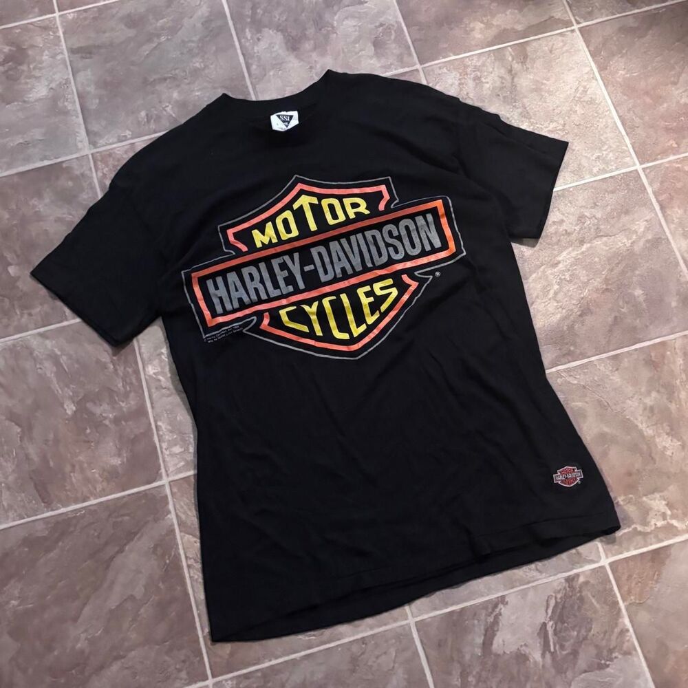 Vintage 90s Harley Davidson Logo 3D Emblem Style Black Tee Shirt, size XL